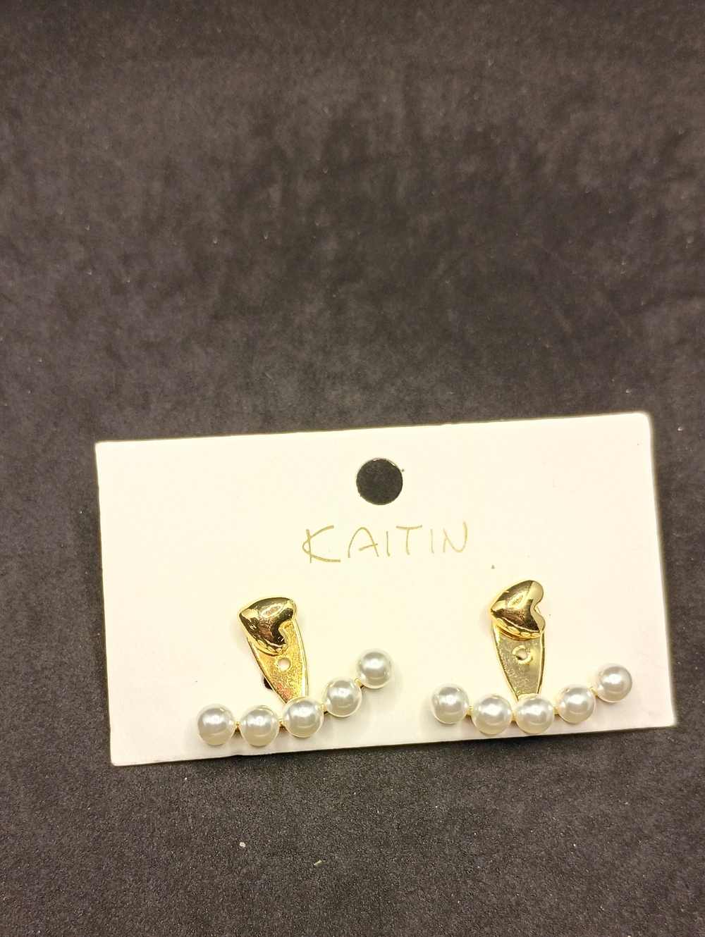 Katin Gold Heart Pearl Line Earrings